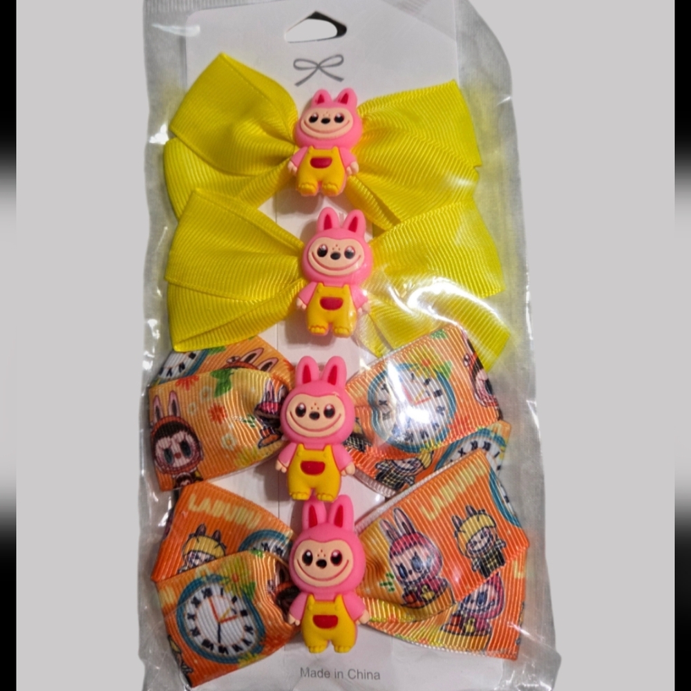 Little Monster Character Yellow & Orange Hair Bows Set (NIP)